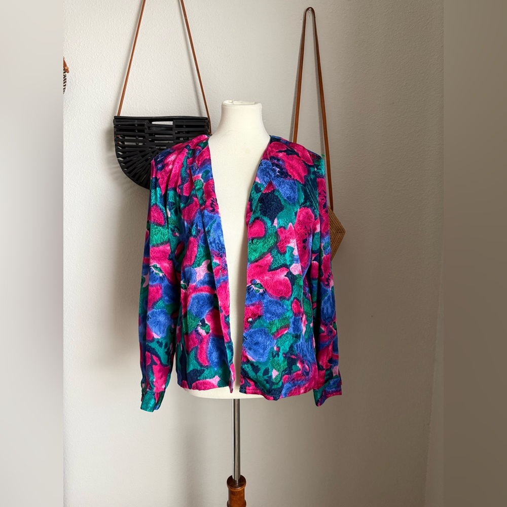 Vintage EJ Harper Purple Floral Button Up Blouse, Size 10